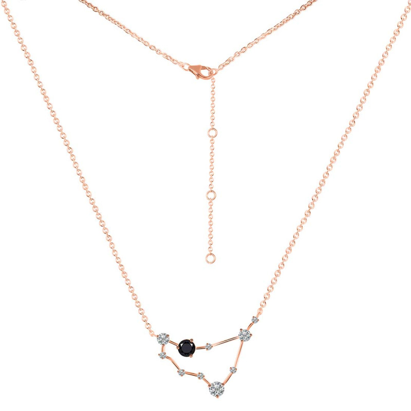 Capricorn Zodiac Star Constellation Black Tourmaline & White Topaz Necklace BLS-RDN-489.