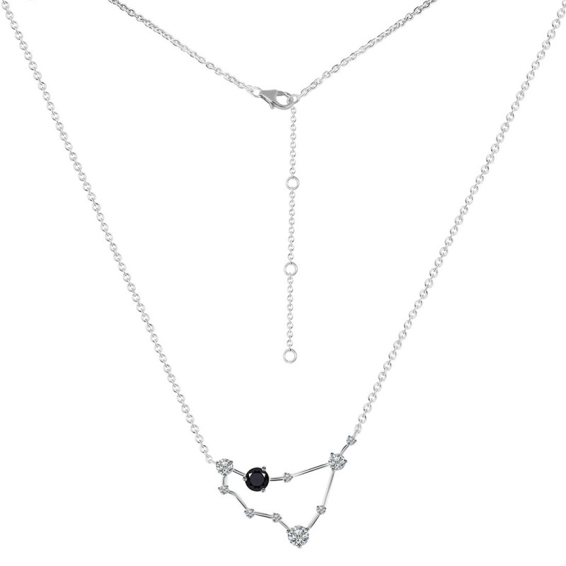 Capricorn Zodiac Star Constellation Black Tourmaline & White Topaz Necklace