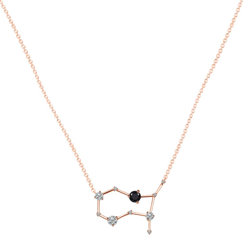 Gemini Zodiac Star Constellation Black Tourmaline & White Topaz Necklace BLS-RDN-490.