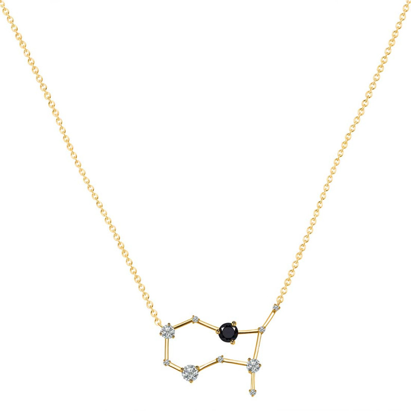 Gemini Zodiac Star Constellation Black Tourmaline & White Topaz Necklace BLS-RDN-490.