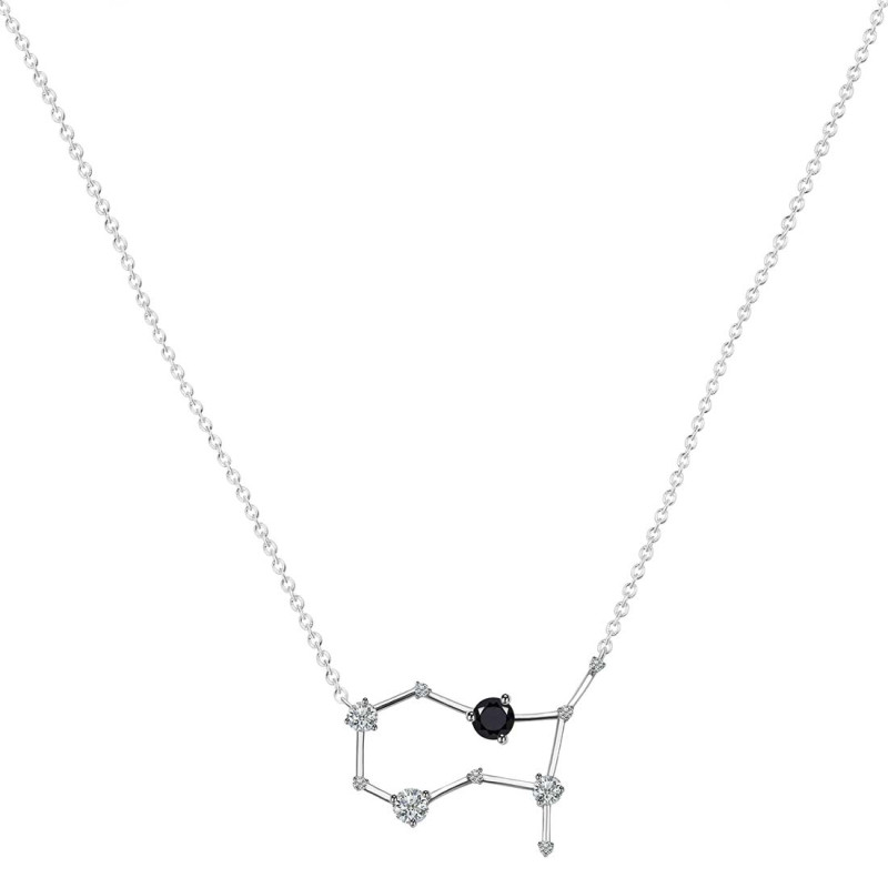 Gemini Zodiac Star Constellation Black Tourmaline & White Topaz Necklace BLS-RDN-490.