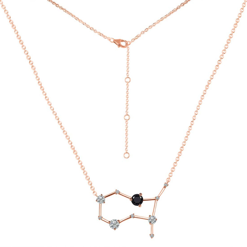 Gemini Zodiac Star Constellation Black Tourmaline & White Topaz Necklace BLS-RDN-490.