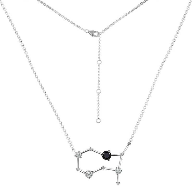 Gemini Zodiac Star Constellation Black Tourmaline & White Topaz Necklace
