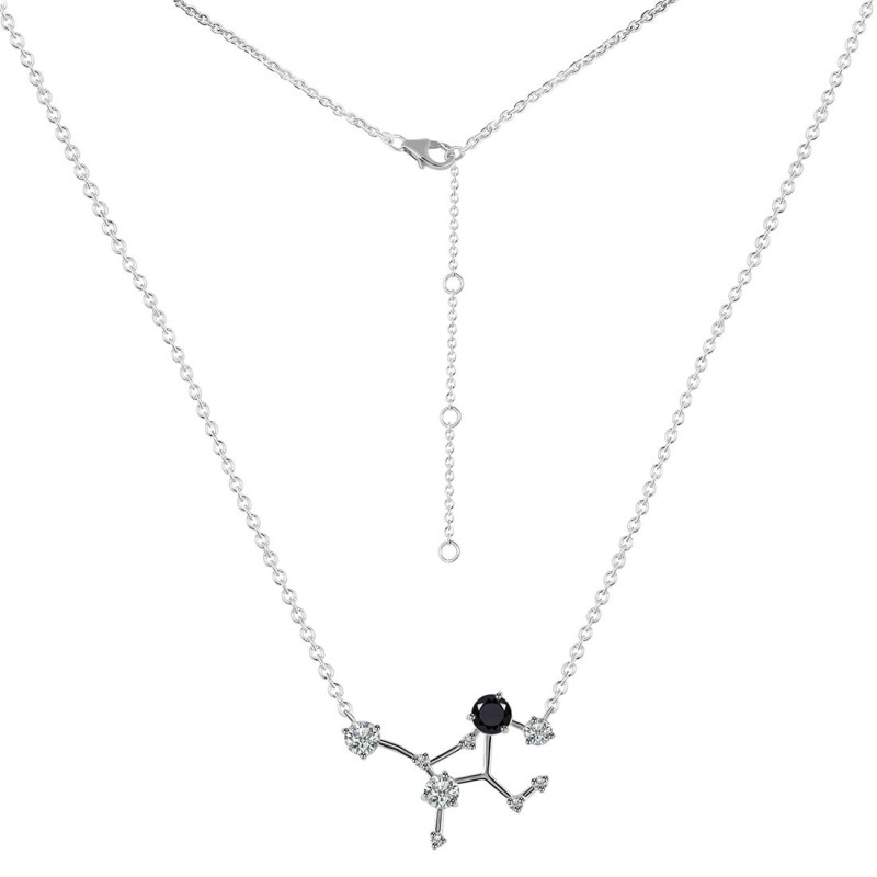 Virgo Zodiac Star Constellation Black Tourmaline & White Topaz Necklace