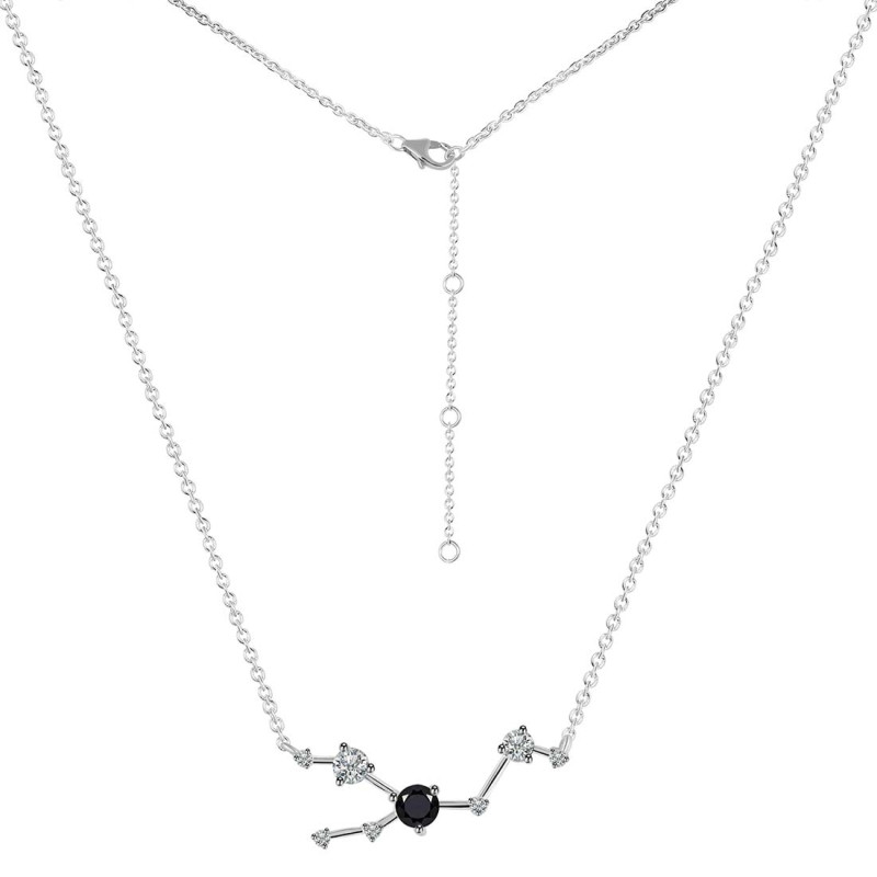 Taurus Zodiac Star Constellation Black Tourmaline & White Topaz Necklace