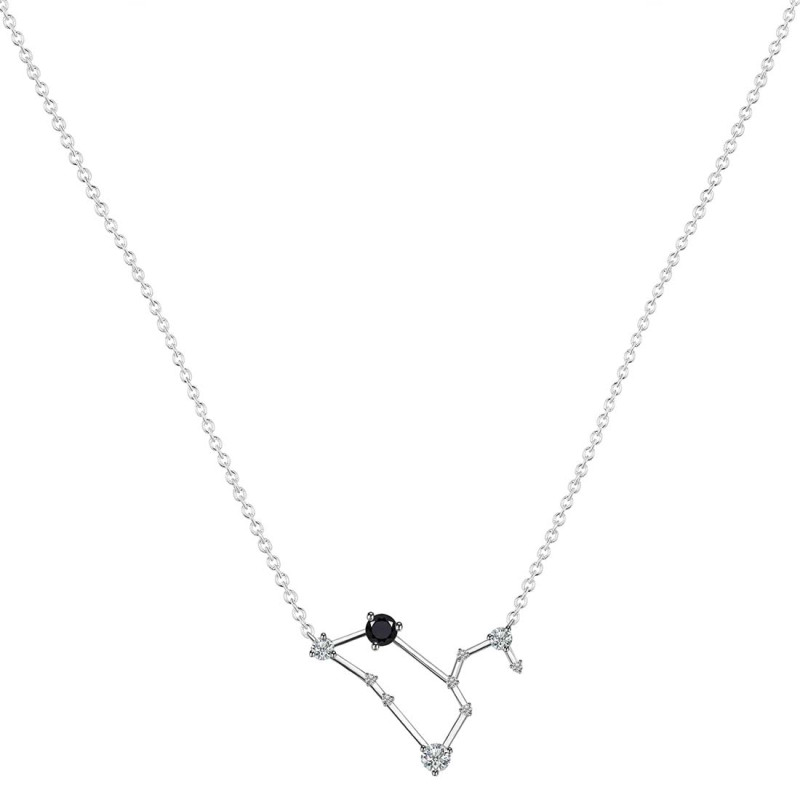 Leo Zodiac Star Constellation Black Tourmaline & White Topaz Necklace BLS-RDN-493.