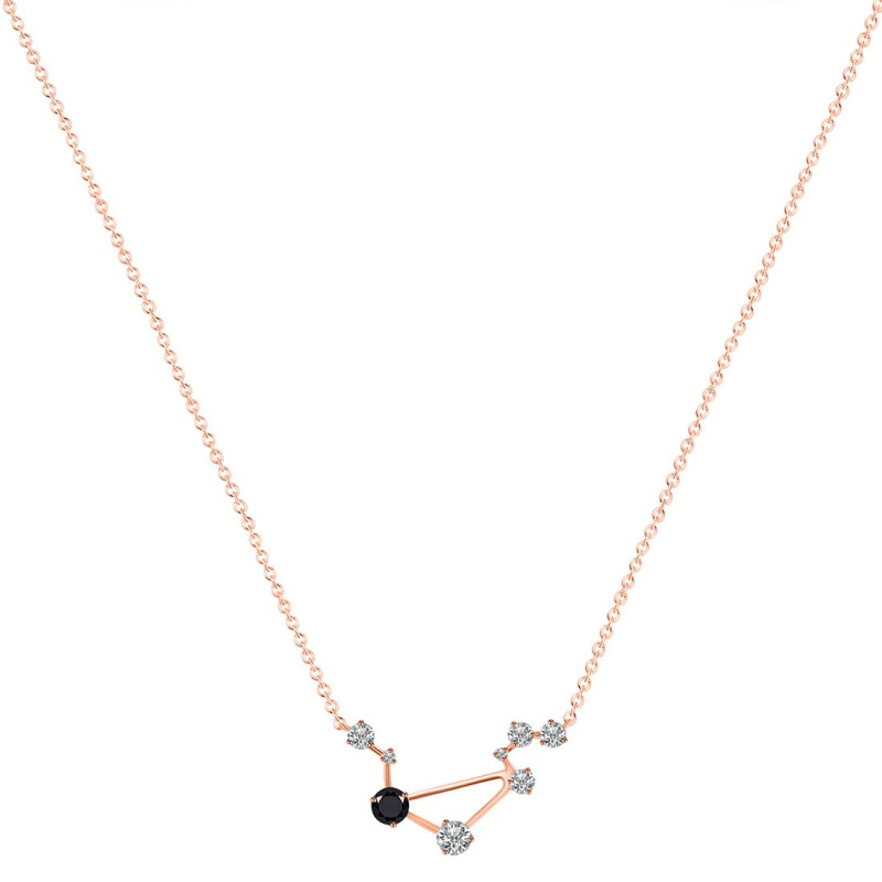 Libra Zodiac Star Constellation Black Tourmaline & White Topaz Necklace BLS-RDN-494.