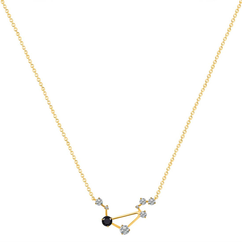 Libra Zodiac Star Constellation Black Tourmaline & White Topaz Necklace BLS-RDN-494.