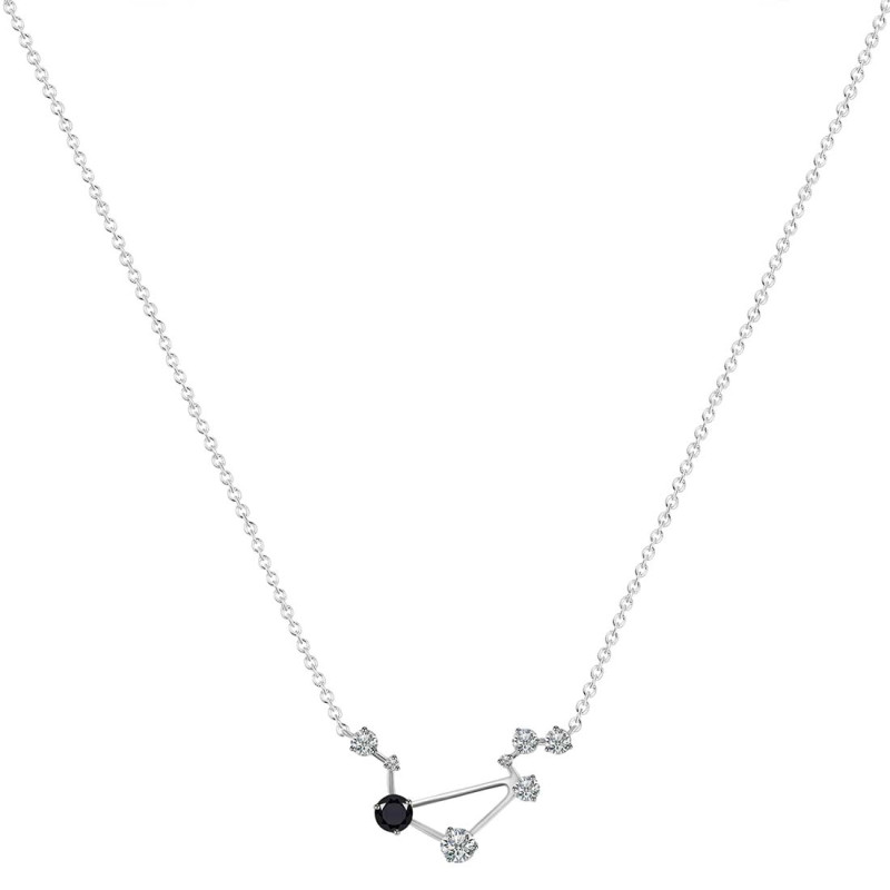 Libra Zodiac Star Constellation Black Tourmaline & White Topaz Necklace BLS-RDN-494.