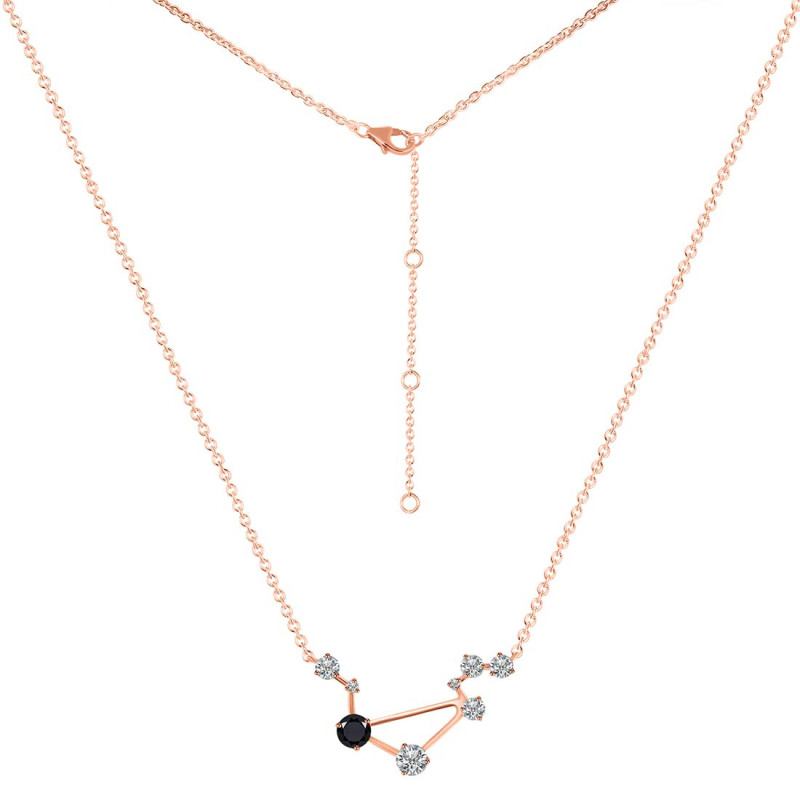 Libra Zodiac Star Constellation Black Tourmaline & White Topaz Necklace BLS-RDN-494.