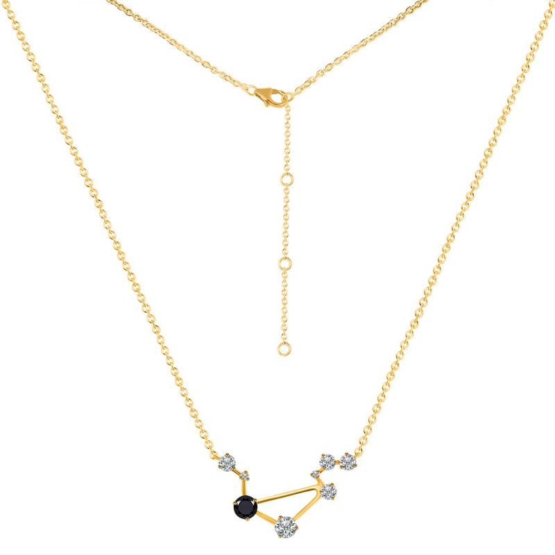 Libra Zodiac Star Constellation Black Tourmaline & White Topaz Necklace BLS-RDN-494.