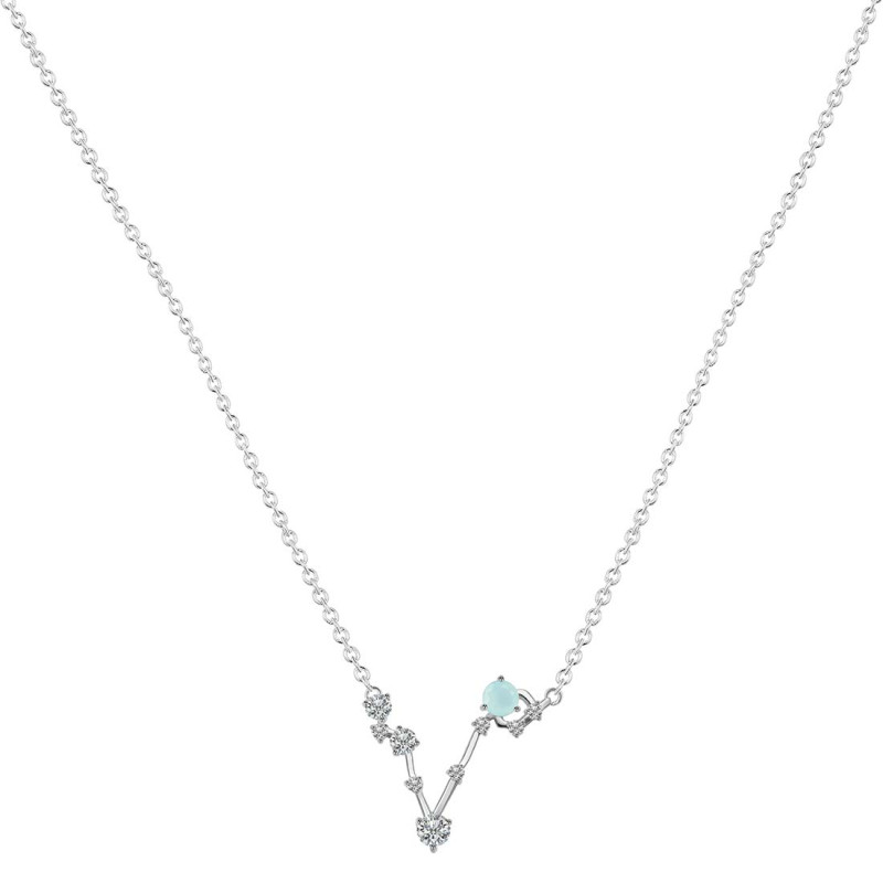 Pisces Zodiac Star Constellation Blue Chalcedony & White Topaz Necklace BLX-RDN-387.