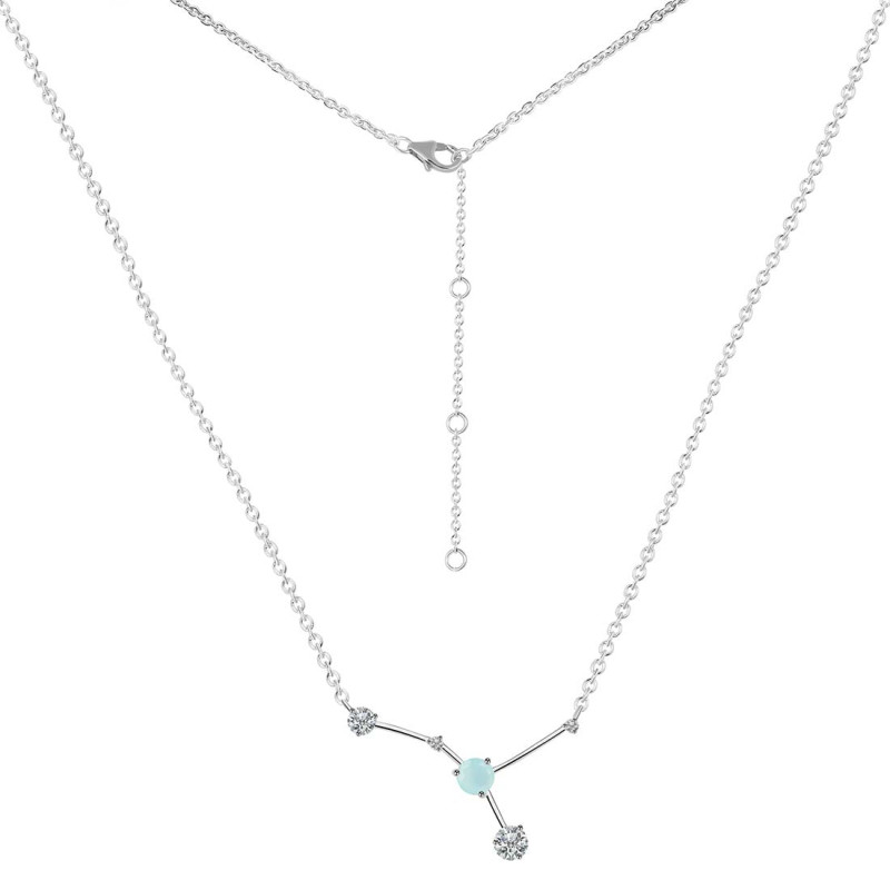 cancer Zodiac Star Constellation Blue Chalcedony & White Topaz Necklace