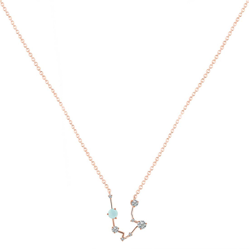 Aquarius Zodiac Star Constellation Blue Chalcedony & White Topaz Necklace BLX-RDN-487.