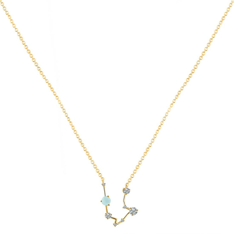 Aquarius Zodiac Star Constellation Blue Chalcedony & White Topaz Necklace BLX-RDN-487.