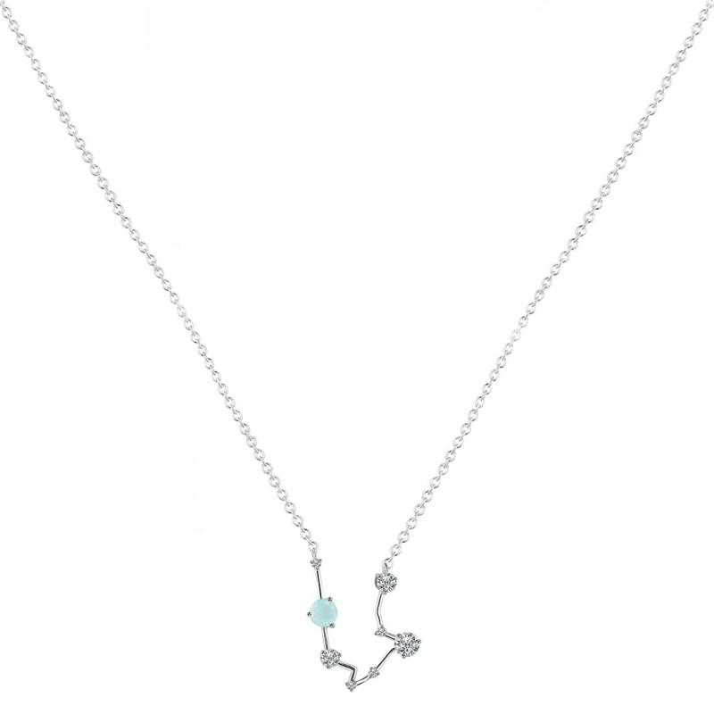 Aquarius Zodiac Star Constellation Blue Chalcedony & White Topaz Necklace BLX-RDN-487.