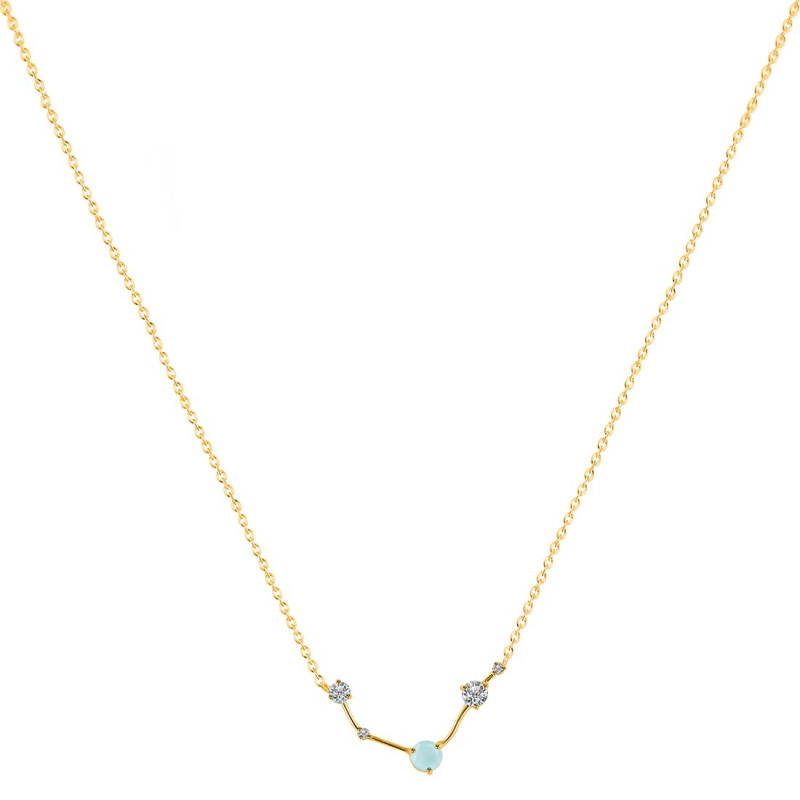 Aries Zodiac Star Constellation Blue Chalcedony & White Topaz Necklace BLX-RDN-488.