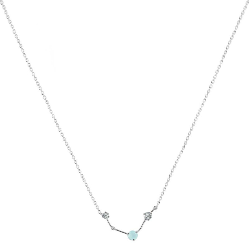 Aries Zodiac Star Constellation Blue Chalcedony & White Topaz Necklace BLX-RDN-488.