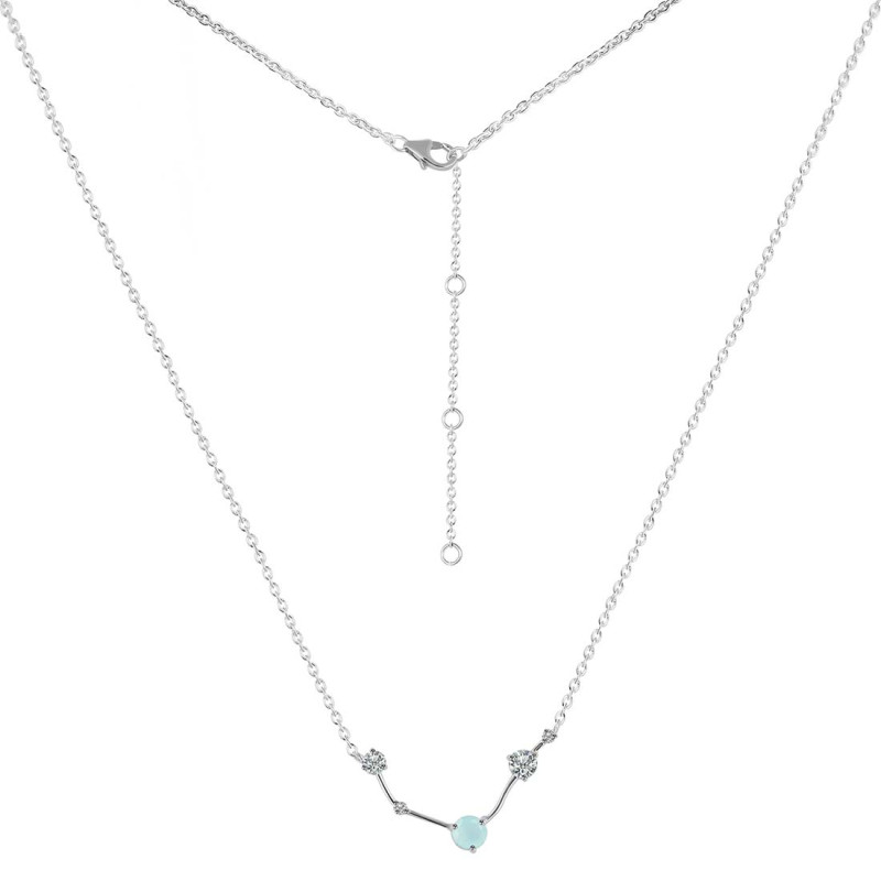 Aries Zodiac Star Constellation Blue Chalcedony & White Topaz Necklace