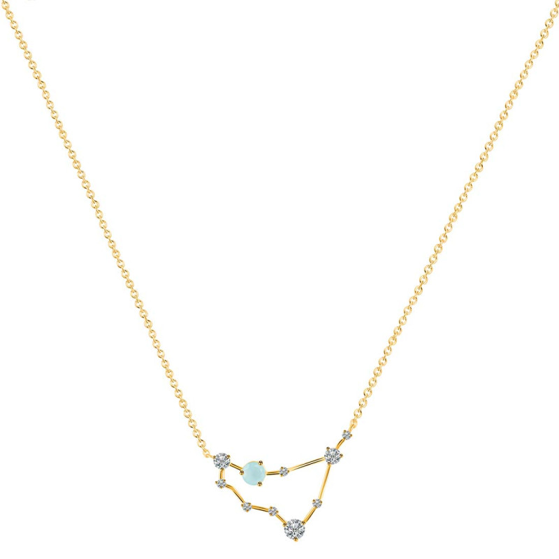 Capricorn Zodiac Star Constellation Blue Chalcedony & White Topaz Necklace BLX-RDN-489.