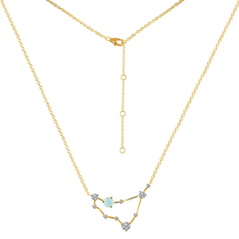 Capricorn Zodiac Star Constellation Blue Chalcedony & White Topaz Necklace BLX-RDN-489.