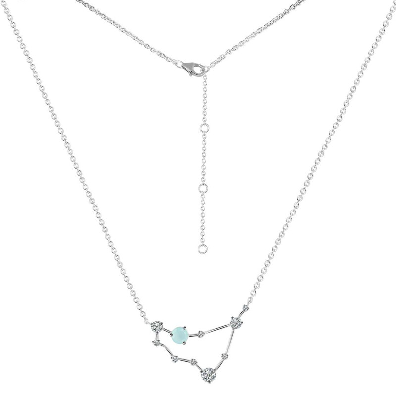 Capricorn Zodiac Star Constellation Blue Chalcedony & White Topaz Necklace