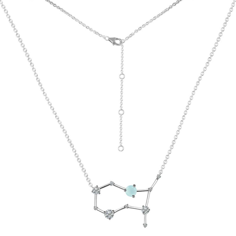 Gemini Zodiac Star Constellation Blue Chalcedony & White Topaz Necklace