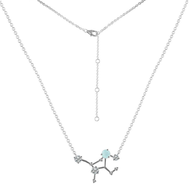 Virgo Zodiac Star Constellation Blue Chalcedony & White Topaz Necklace