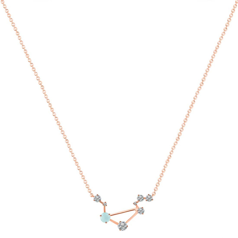 Libra Zodiac Star Constellation Blue Chalcedony & White Topaz Necklace BLX-RDN-494.