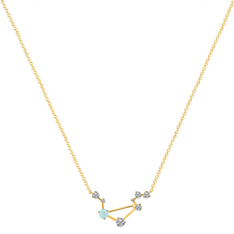 Libra Zodiac Star Constellation Blue Chalcedony & White Topaz Necklace BLX-RDN-494.
