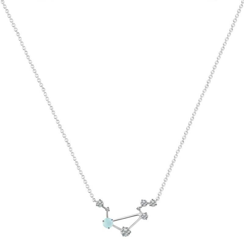 Libra Zodiac Star Constellation Blue Chalcedony & White Topaz Necklace BLX-RDN-494.