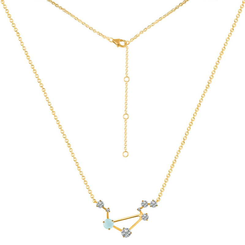 Libra Zodiac Star Constellation Blue Chalcedony & White Topaz Necklace BLX-RDN-494.