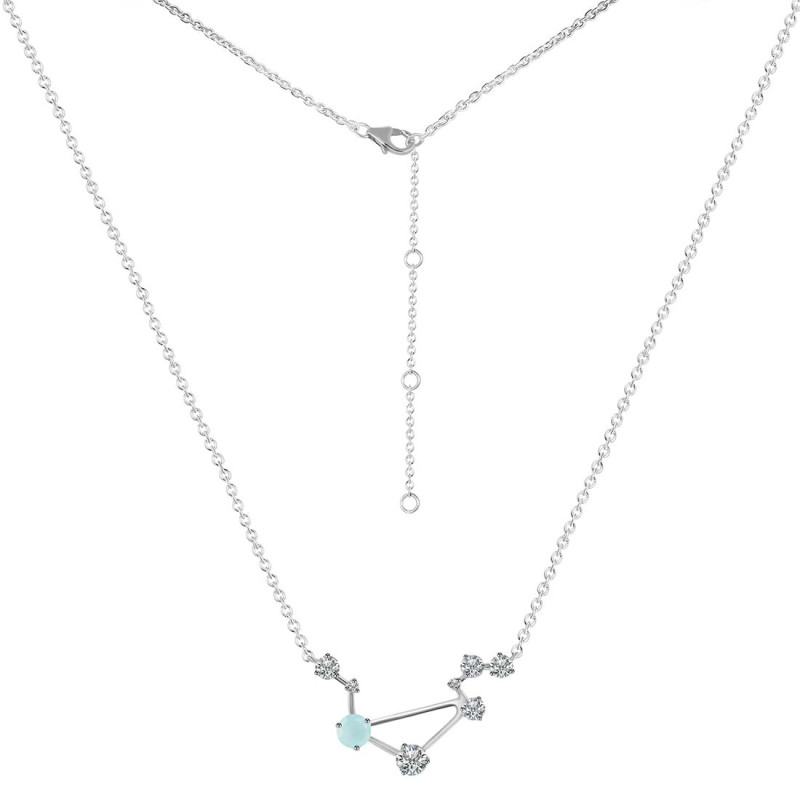 Libra Zodiac Star Constellation Blue Chalcedony & White Topaz Necklace