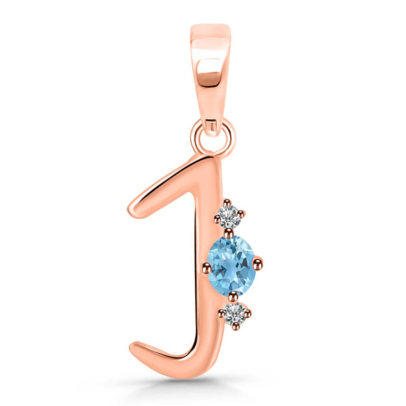Blue Topaz & White Topaz Alphabet J Pendant BTZ-RDA-10.