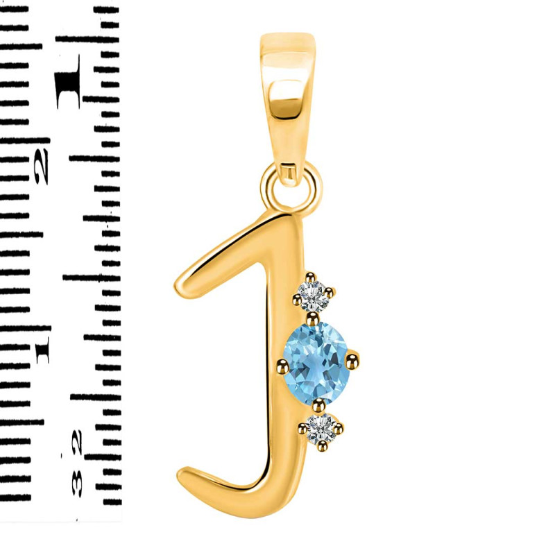 Blue Topaz & White Topaz Alphabet J Pendant BTZ-RDA-10.
