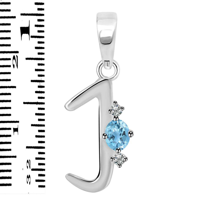 Blue Topaz & White Topaz Alphabet J Pendant BTZ-RDA-10.