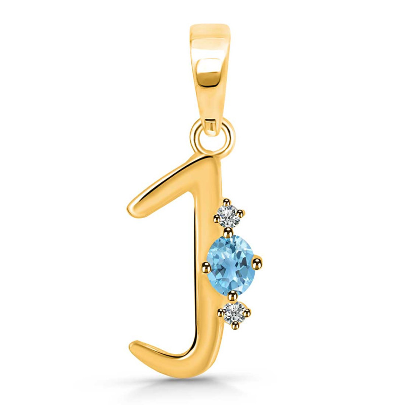 Blue Topaz & White Topaz Alphabet J Pendant BTZ-RDA-10.