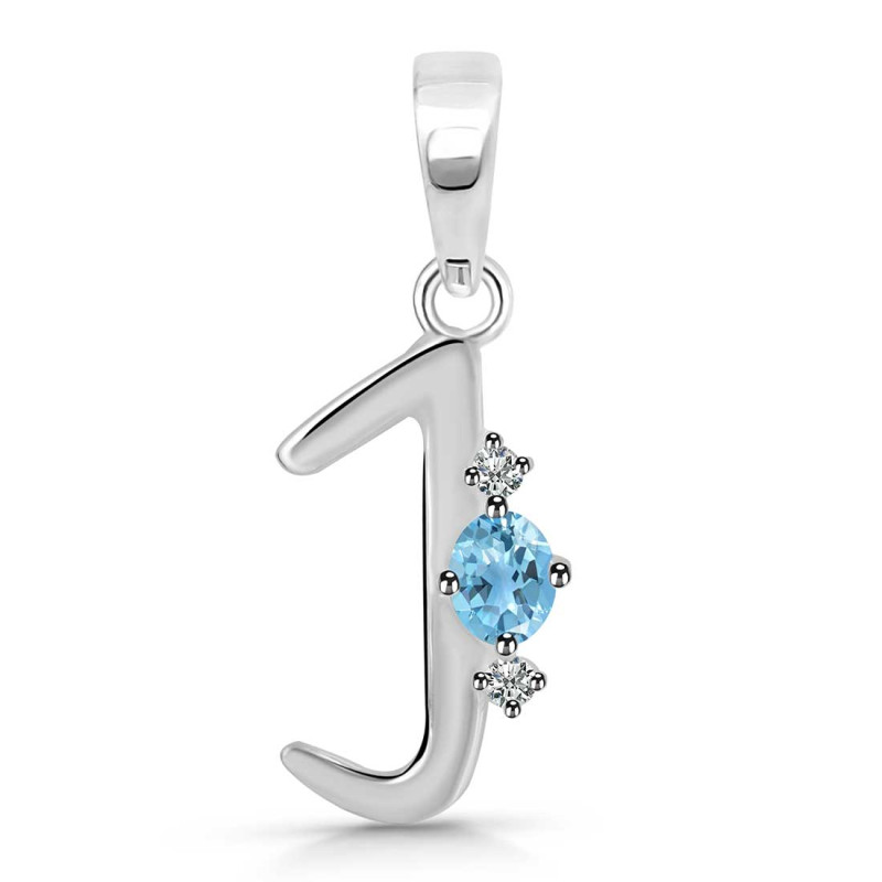 Blue Topaz & White Topaz Alphabet J Pendant BTZ-RDA-10.