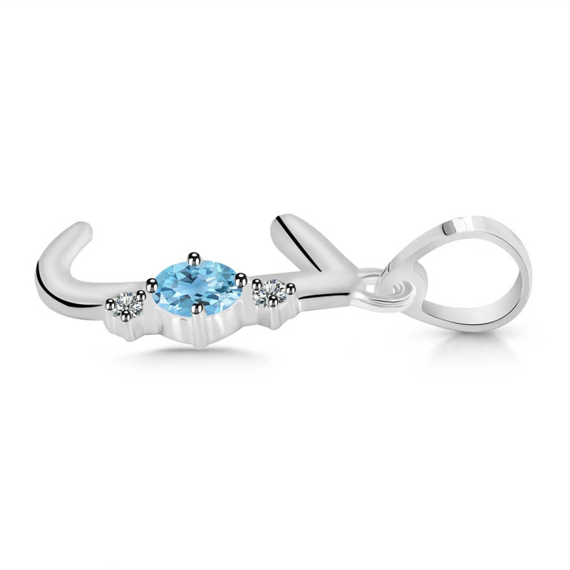 Blue Topaz & White Topaz Alphabet J Pendant