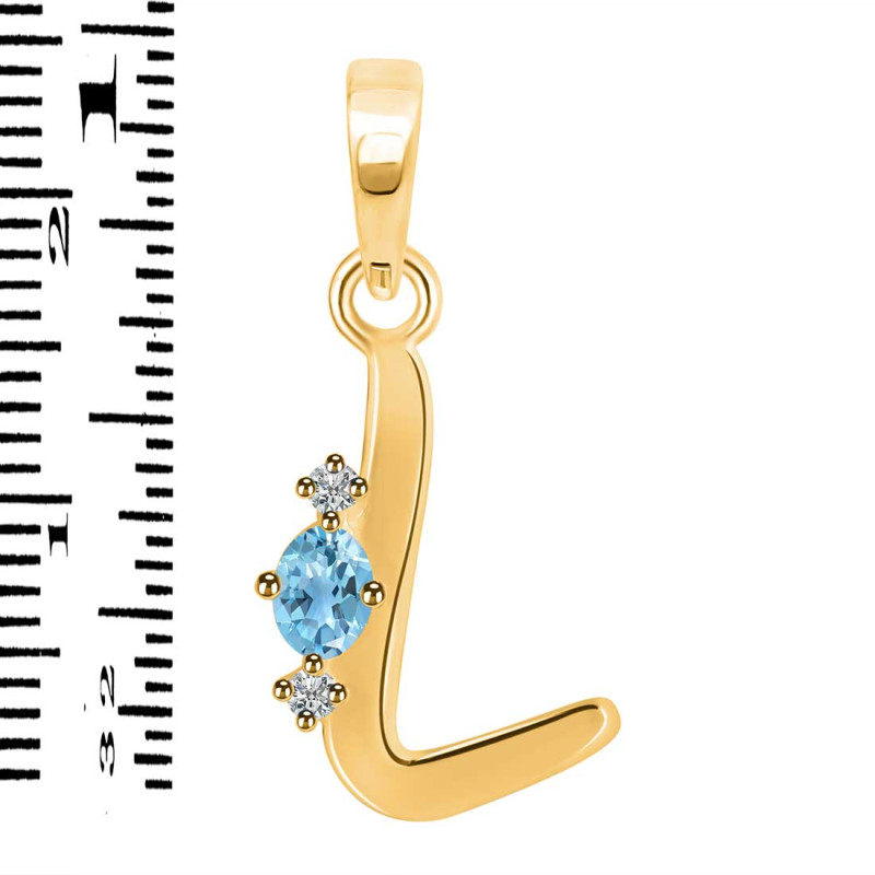 Blue Topaz & White Topaz Alphabet L Pendant BTZ-RDA-12.