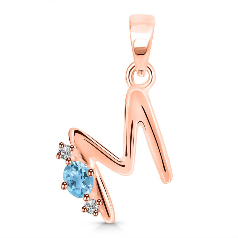 Blue Topaz & White Topaz Alphabet M Pendant BTZ-RDA-13.