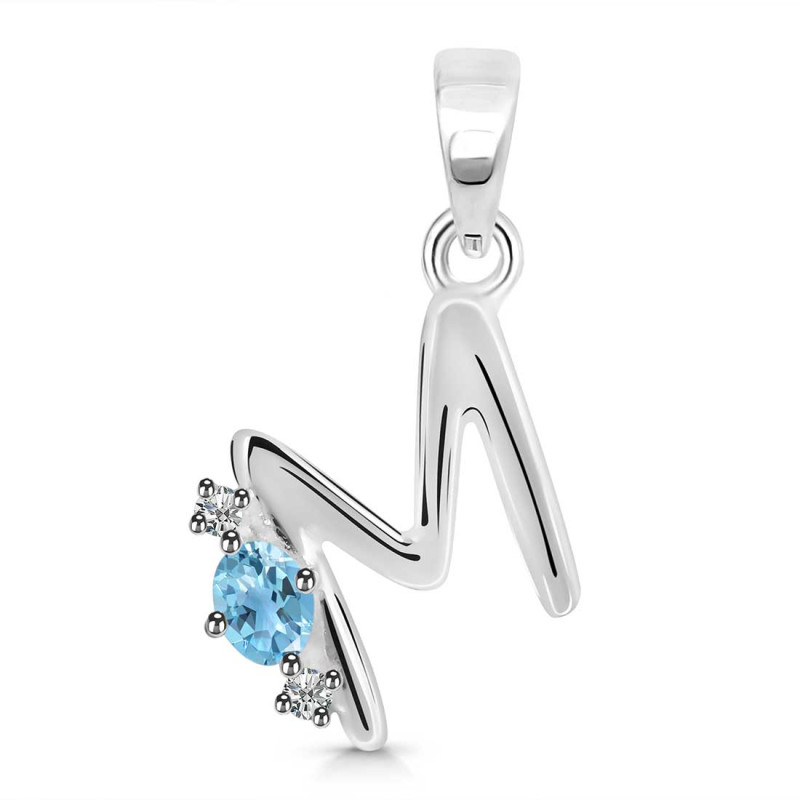 Blue Topaz & White Topaz Alphabet M Pendant BTZ-RDA-13.