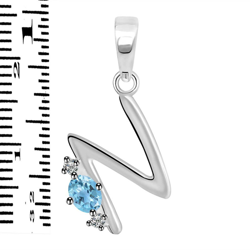 Blue Topaz & White Topaz Alphabet N Pendant BTZ-RDA-14.