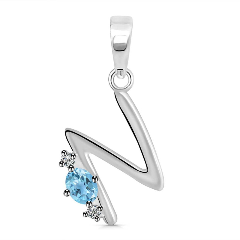 Blue Topaz & White Topaz Alphabet N Pendant BTZ-RDA-14.