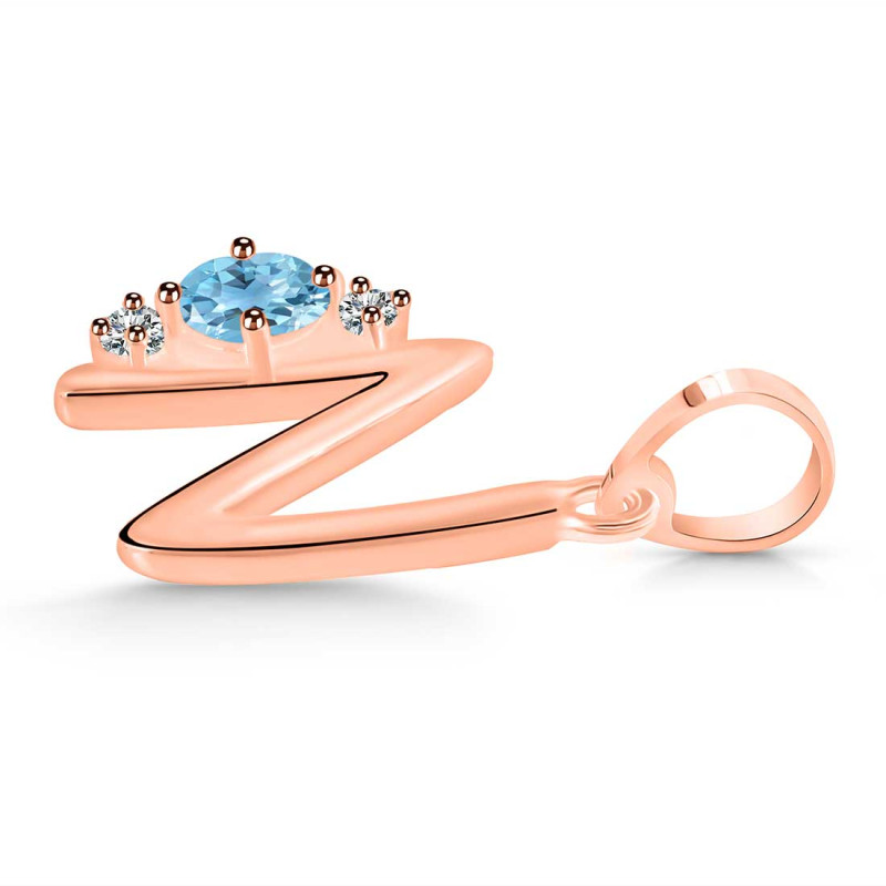 Blue Topaz & White Topaz Alphabet N Pendant BTZ-RDA-14.