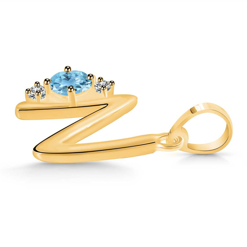 Blue Topaz & White Topaz Alphabet N Pendant BTZ-RDA-14.