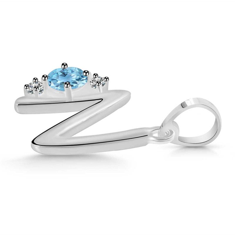 Blue Topaz & White Topaz Alphabet N Pendant