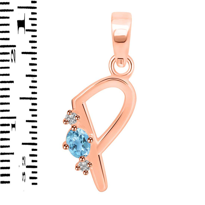 Blue Topaz & White Topaz Alphabet P Pendant BTZ-RDA-16.