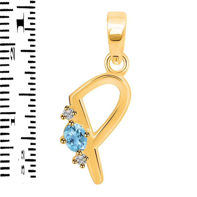 Blue Topaz & White Topaz Alphabet P Pendant BTZ-RDA-16.
