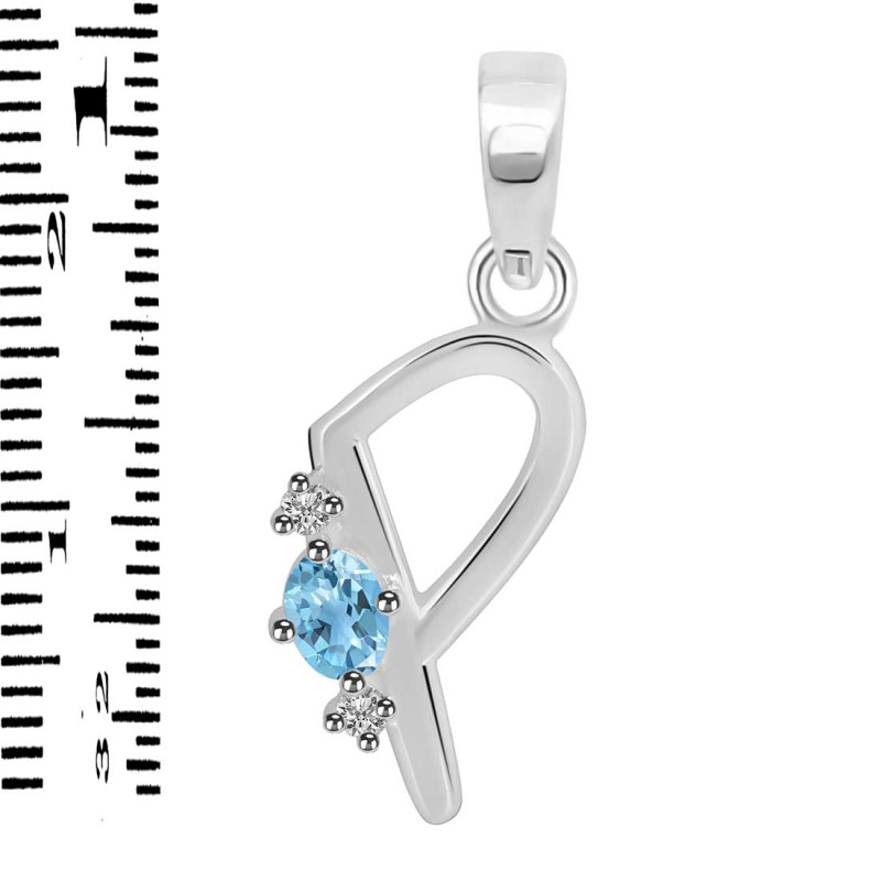 Blue Topaz & White Topaz Alphabet P Pendant BTZ-RDA-16.